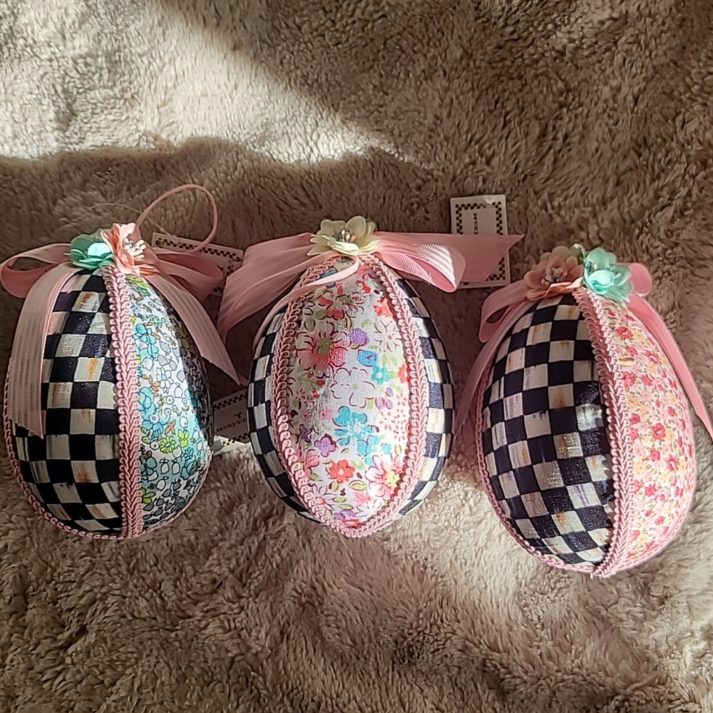 MacKenzie Childs Egg Ornament 3 Piece Set Nwt